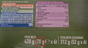 lata de atún en aceite con 70 g de peso neto